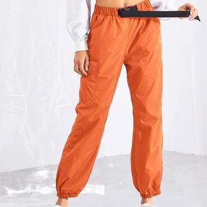 Shein Buckle Belt Elastic Hem Pants